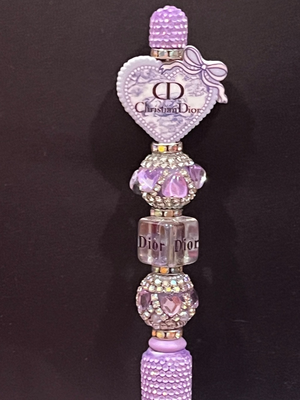 Designer inspired Lavender Heart silicone focal fancy beaded pen